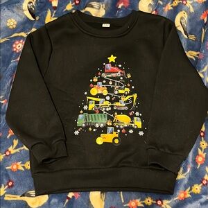 Black Sweatshirt with Construction Vehicle Tree Design